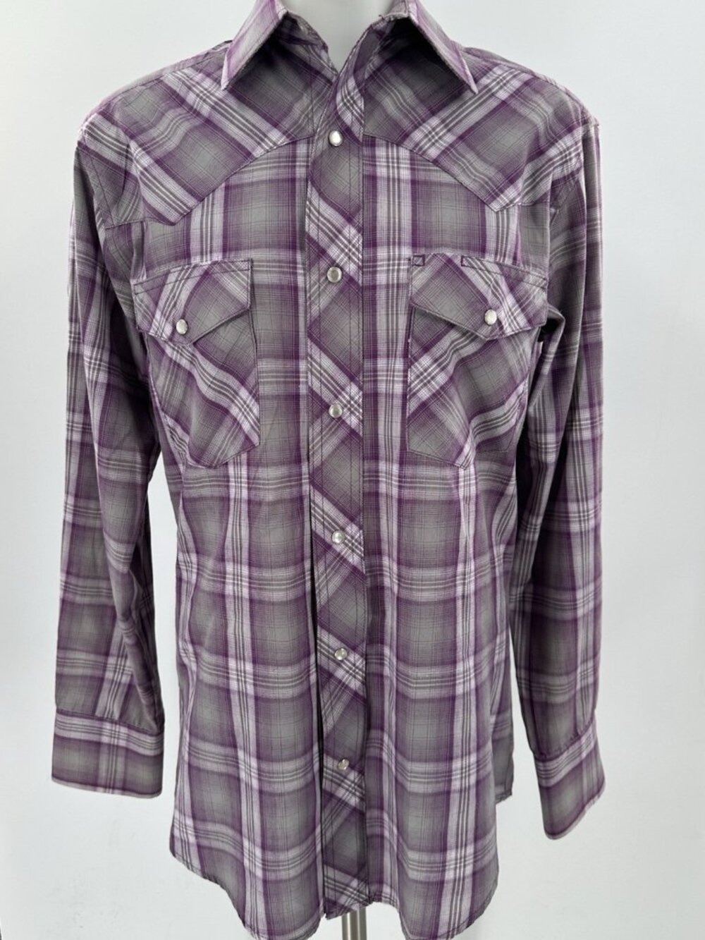 Wrangler  Women’s Pearl Snap Front Blouse Purple Plaid Long Sleeve Western Small